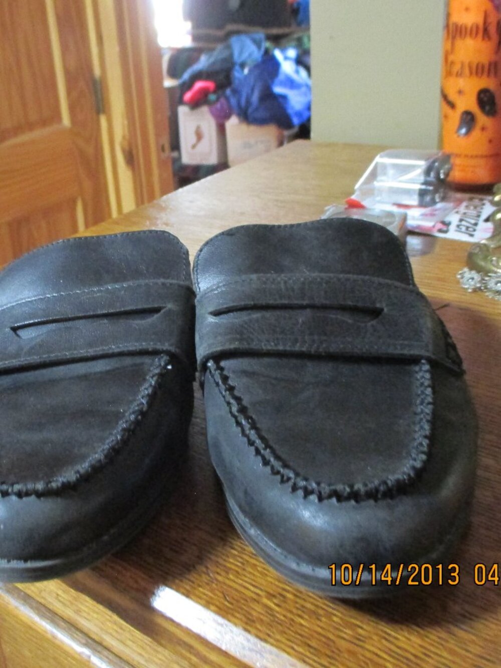 Lucky Brand leather mules slip on black penny loafer almond toe 9.5 New